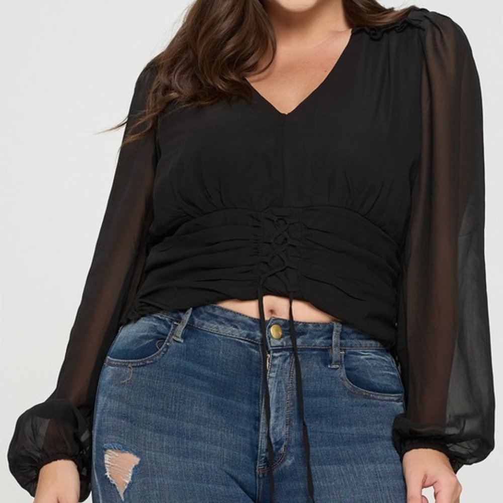 talent Plus Full Size Range Lace Up Ruffle Detail Crop Top